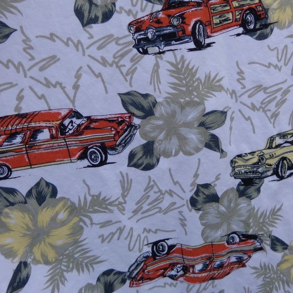 Vintage Hawaiian Button Front Cotton Shirt 3xl Woodies Antique Cars White - Picture 8 of 10